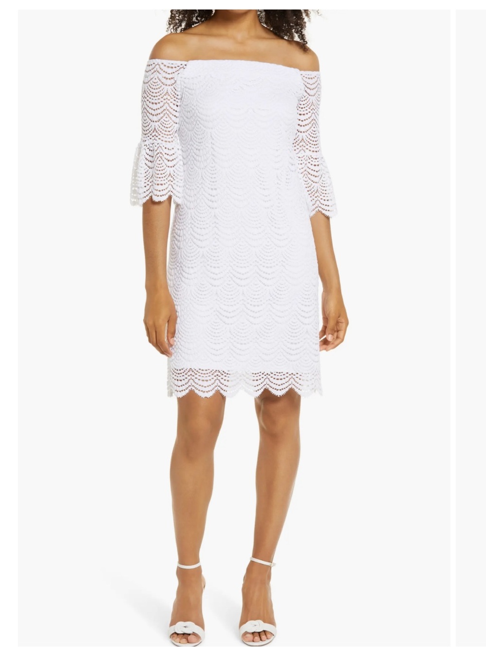 Lilly Pulitzer Lexa Scalloped Lace Off The Shoulder White Dress Size Extra Large
